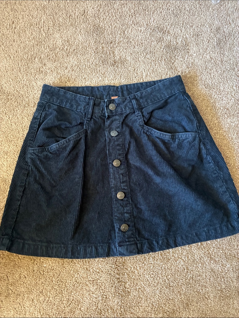 Free People Ray Corduroy Button Front Mini Skirt Washed Black - Size 2